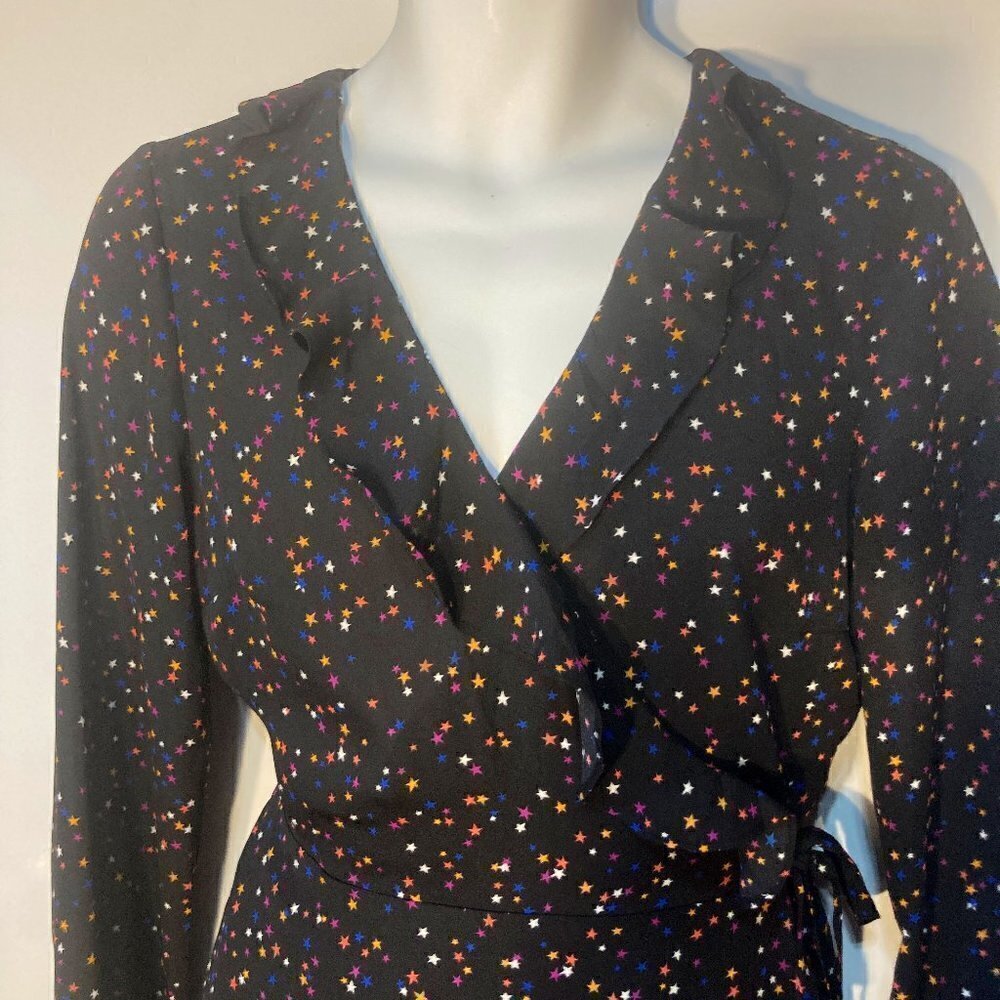 Popsugar SZ M Black star print wrap fit & flare dress flowy celestial office